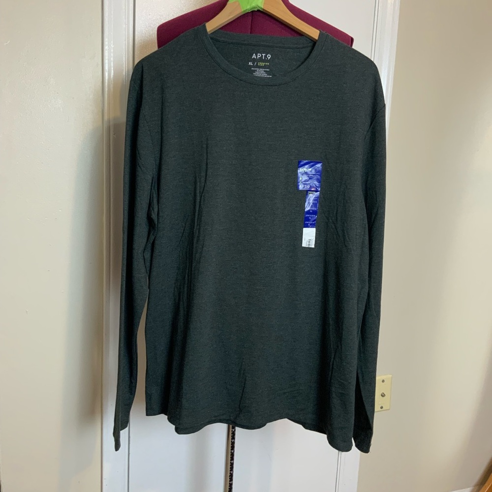 NWT Apt.9 Premier Flex Men’s Casual Long Sleeve Crew Gray Tee - Picture 2 of 7